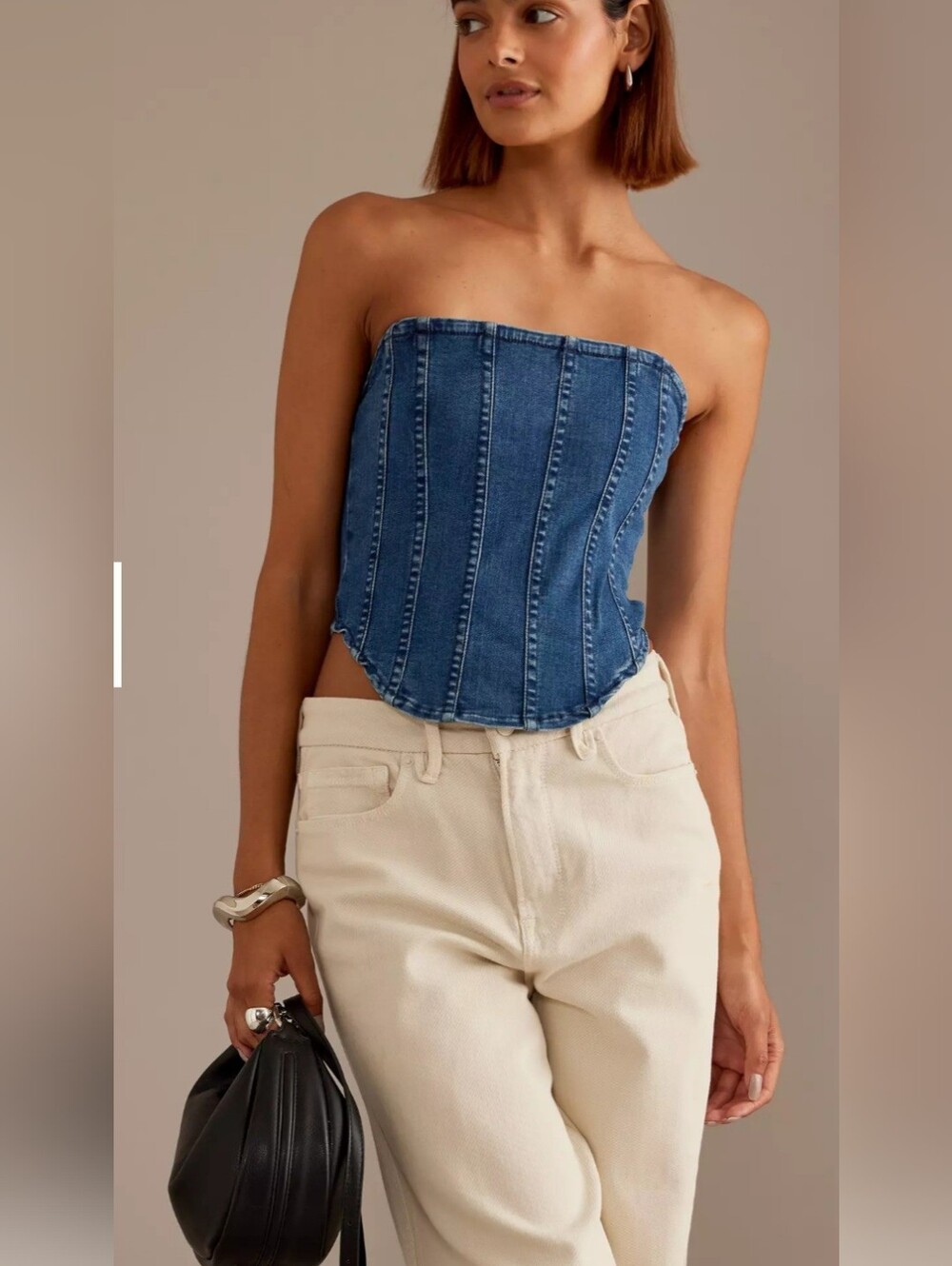 NWT Good American Denim Corset Tube Top Structured Strapless Indigo M